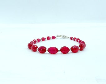 Pulseira de Rubi com Contas, Pulseira de Rubi de Imitação, Rubi da Melhor Qualidade, Presente de Aniversário / Presente para Ela / Presente para Esposa / Presente para Mãe / Pulseira de Pedra Natal