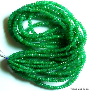 Finest Natural Beryl Emerald Beads, Beryl Emerald faceted Rondelle Beads, Emerald Beads, Emerald faceted Rondelle, 38cm Strand, 140 Beads
