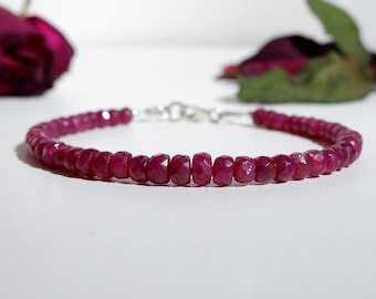 5mm Ruby Bracelet, Natural Ruby Faceted Beads Bracelet, July Birthstone jewelry,  Healing Meditation Protection Bracelet, Pink Ruby Bracelet
