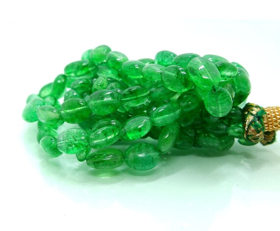 Collier De Perles Ovales En émeraude Zambienne AAA - Longueur 20 Pouces, Pierres Naturelles Non Traitées, Qualité Gemme
