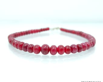 Dainty Natural Genuine Red African Ruby Delicate Bracelet Ruby Smooth Bead Bracelet 925 Sterling Silver - July Birthstone, Christmas Gift.