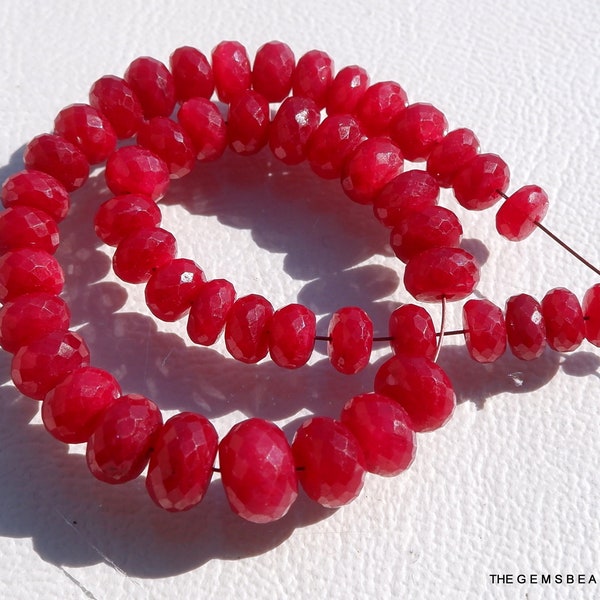 Natural Red Ruby Beads, 5.5MM to 8MM, Natural Ruby faceted Rondelles, Nicely Faceted Natural Ruby Beads, Ruby Faceted Beads, 6/9/15 Pieces