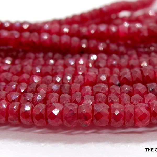 Ruby Beads, African ruby faceted washers, Red Ruby Beads 6 to 15 Pcs 3.5 mm to 4mm, Natural Faceted Precious Gemstone Pigeon Blood Red Ruby