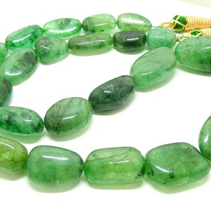 Emerald Tumble Shape Beads, Emerald Tumbles, Emerald Nugget Shape Beads, Emerald Necklace, Size 13MM to 27MM, 20&quot; Inch Length, 516 Carat.