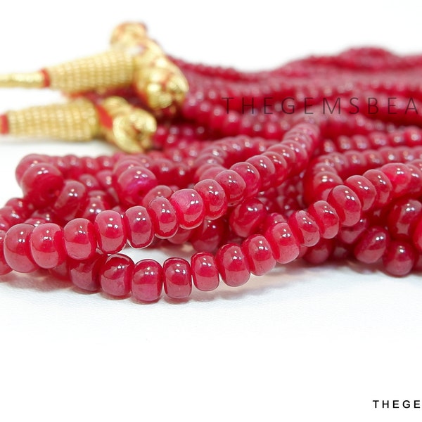 Pigeon Blood Red Ruby Beads, Natural Ruby Rondelle Beads, Natural Ruby Smooth Rondelle Beads, Ruby Beads, Size 3mm to 4.5mm, 7" Inch Strand