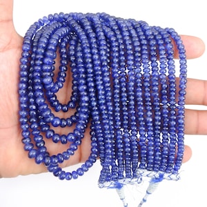 6-7mm Blue Sapphire Rondelle, Natural Blue Sapphire Smooth Rondelle Beads, Finest Sapphire Smooth Beads, Blue Sapphire Rondelle Plain Beads