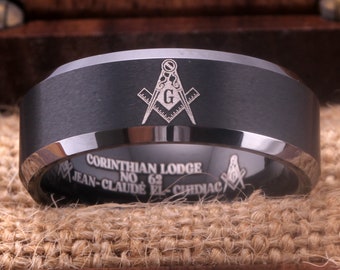 Masonic Rings Black Freemason Ring Personalized Masonic Lodge Number Inside Freemason Ring, Masonic Rings Master Mason Rings Free Mason Ring