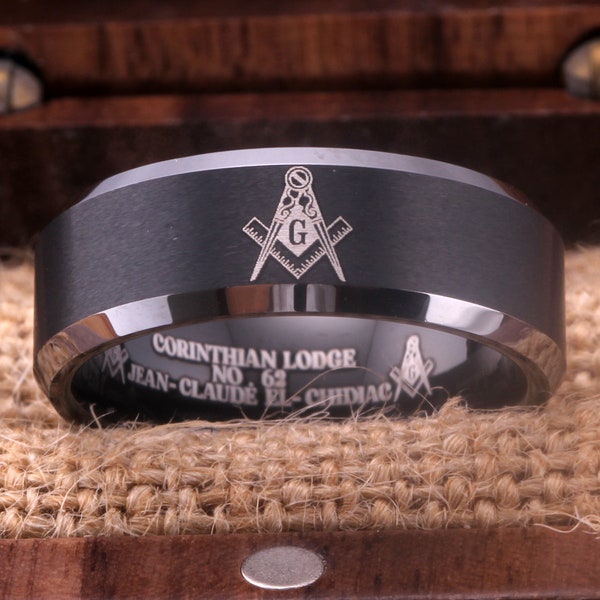 Masonic Rings Black Freemason Ring Personalized Masonic Lodge Number Inside Freemason Ring, Masonic Rings Master Mason Rings Free Mason Ring