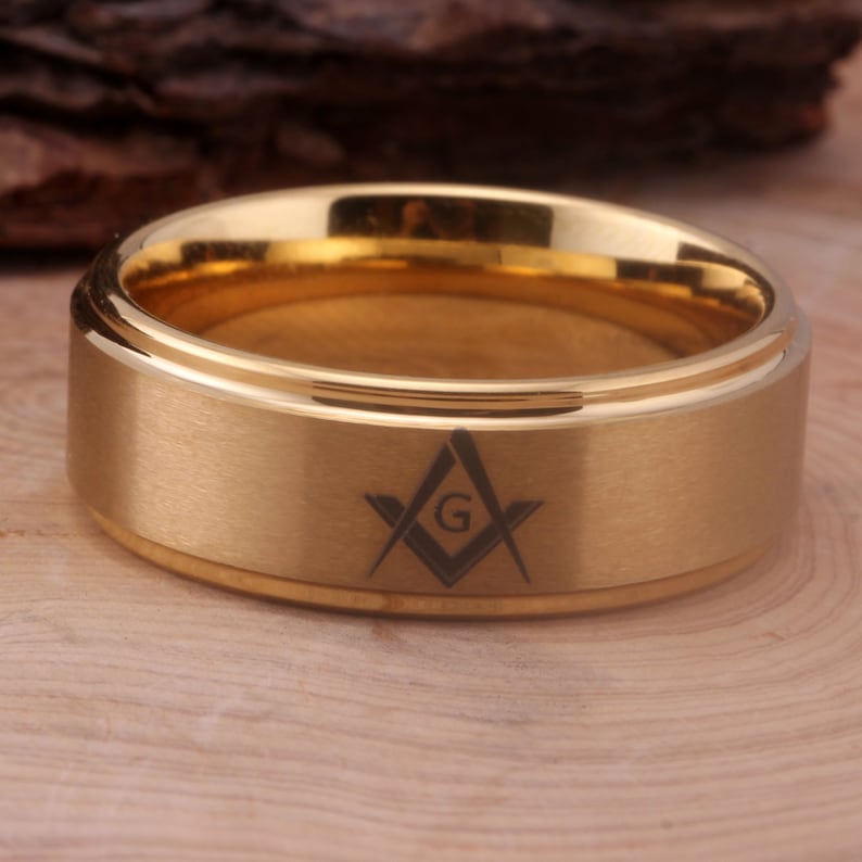 Masonic Ring Free Mason Ring Masonic Symbol Tungsten Band Ring Brother Ring Masonic Square and Compass Design Ring image 3