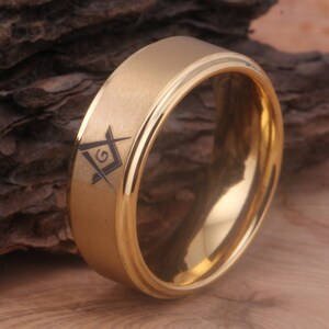Masonic Ring Free Mason Ring Masonic Symbol Tungsten Band Ring Brother Ring Masonic Square and Compass Design Ring image 4