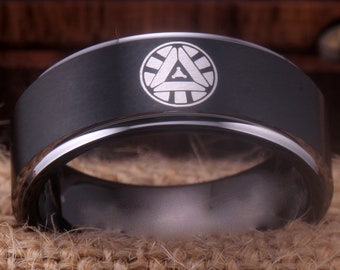 Iron Man Ring Iron Man Reactor Ring Super Hero Ring Custom Laser Engraved Tungsten Ring Iron Man Design I Love You 3000 Black Wedding Ring