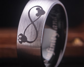 Mickey and Minnie Infinity Tungsten Ring, Disney Wedding, Free Engraving