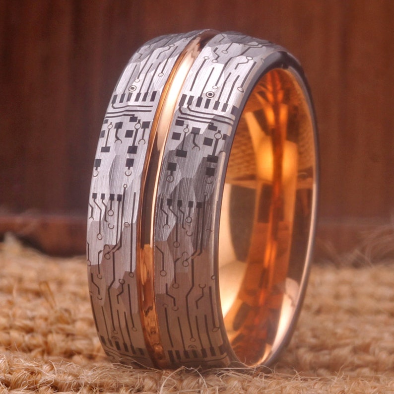 Circuit Board Design Wedding Band Ring Women and Mens Tungsten Band ...