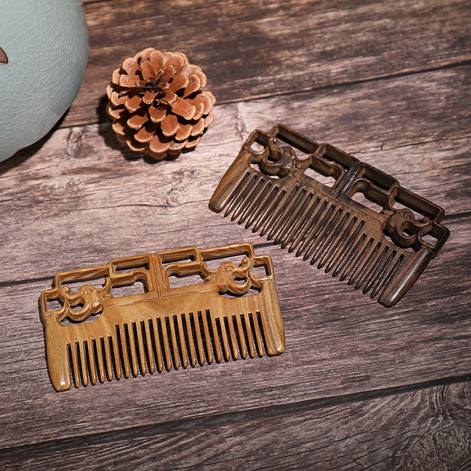Handmade Seamless Natural Wood Massage Comb, Anti Static Pocket Wooden ...