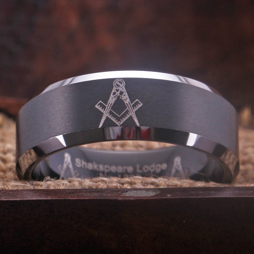 Masonic Ring Black Tungsten Freemason Ring Mason Rings Free Mason Ring