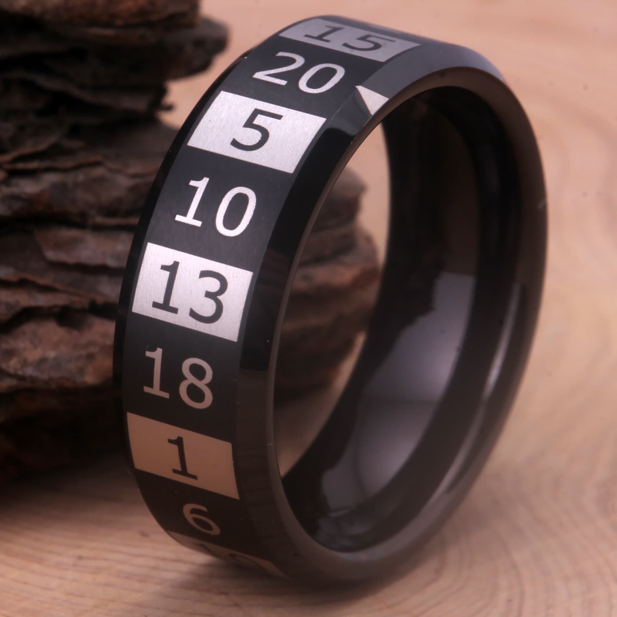 Custom Inner Ring Lettering D20 Dice Couple Ring