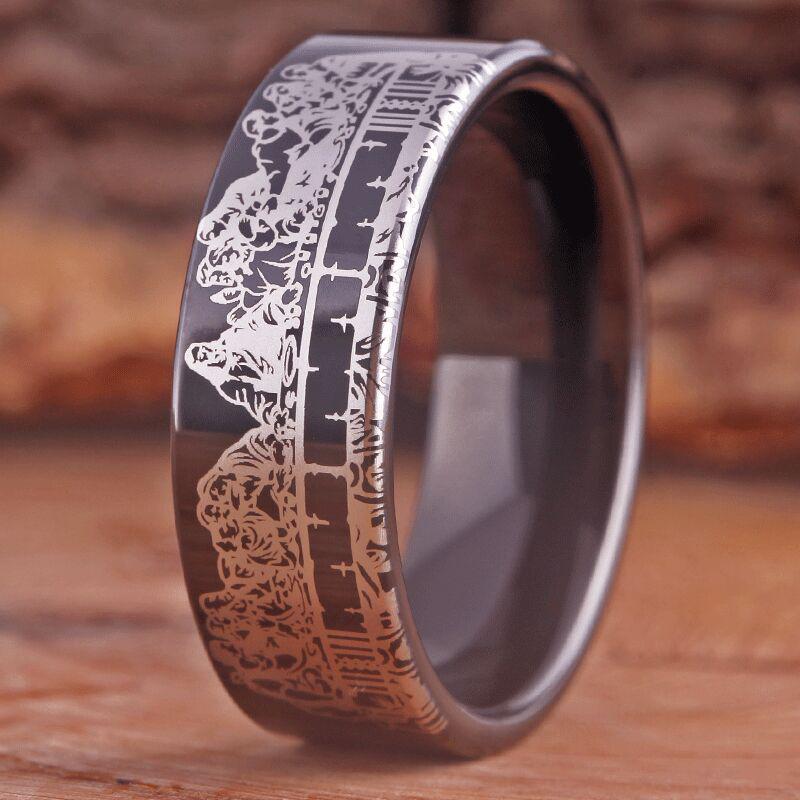 Wedding Band Black Tungsten Ring Jesus Ring the Last Supper Ring Jesus and his disciples Jesus Portrait Christian Personalized Engraving