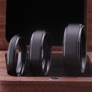 Personalised Engraving Wedding Band Black Tungsten Ring Anniversary and Wedding Men & Women Gift for Him 4MM 6MM or 8MM Width Free Custom