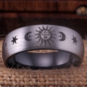 Sun and Moon Ring Sun Ring Moon Ring Personalized Tungsten Ring Unique Wedding Engagement Ring Promise Ring Anniversary Gift Love Ring