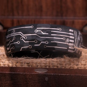 Circuit Board Design Ring Black Tungsten Ring Black Wedding Band Band Ring Black Hammered Ring Tungsten Ring Gift Free Inside Engraving
