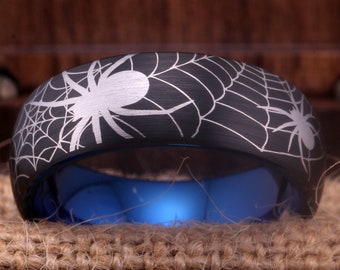 Black Wedding Band Tungsten Ring Man Spider Wedding Ring Tungsten Ring Man Women Halloween Ring Wedding Bands Men Women Rings Men Engagement