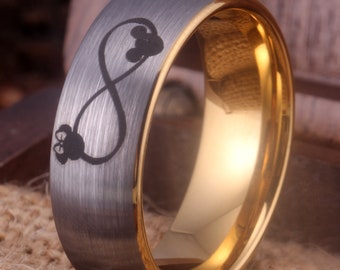 Infinity Ring Wedding Band Tungsten Ring Mickey and Minnie Love Infinity Ring Promise Ring Matte Finished Comfort Fit Free Inside Engraving