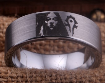 World of Warcraft Ring The  Horde Ring WOW 8mm Matte Silver Pipe Tungsten Wedding Band Ring Gamer Ring Gamer Gift Ring Free Inside Engraving