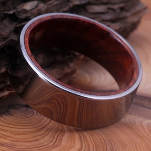 His /Her Silver Tungsten Wood Ring, Tungsten Carbide Ring, Tungsten Wedding Band, Silver Tungsten Ring, Tungsten Wedding Ring Rose Wood Ring