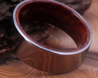 His /Her Silver Tungsten Wood Ring, Tungsten Carbide Ring, Tungsten Wedding Band, Silver Tungsten Ring, Tungsten Wedding Ring Rose Wood Ring