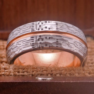 Circuit Board Design Wedding Band Ring Women And Mens Tungsten Band Free Inside Engraving Black With Rose Wedding Ring Circuit Board Ring