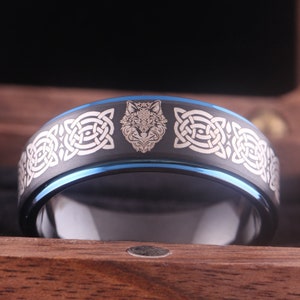 Celtic Wolf Tungsten Ring: Black Gothic Knot Band