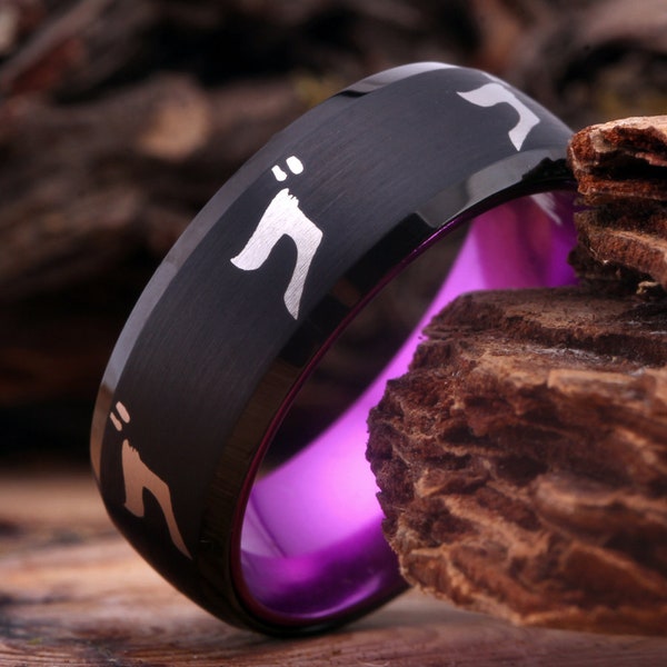 Menacing Design Ring Menacing Sound Kanji Katakana Symbol Black Tungsten Ring Black Wedding Band Ring Gift Free Inside Engraving