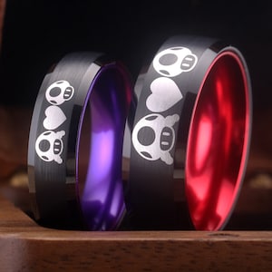Pilz-Ring Ehering Super Mario Benutzerdefinierte personalisieren Gravieren Wolframring Super Mario Bros Pilzring Gamer-Ring-Jubiläumsring