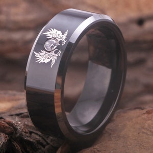 Viking Raven Ring Flying Raven Black Tungsten Ring Odin's Ravens Hugin and Munin Ring Norse  Mythology Viking Ring Viking Jewelry,Raven Ring