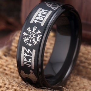 Viking Ring Vicking Nordic Ring Norsemen Ring Ordin Nordic Ring Viking Runes Ring Black Tungsten Free Customized Black Wedding Ring Gift