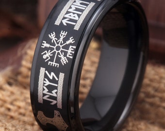 Vikings-trouwring, Vikings-ringen, Viking Runes-ringen, trouwring Runes-sieraden, Noorse mythologie Ring Elder Futhark Ring