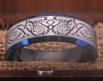 Aztec Wolf Ring Celtic Wolf Ring Viking Wolves Ravens Ring Wedding