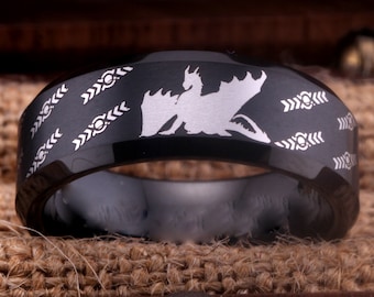 Monster Hunter World Ring The Fatalis Dragon Ring Black Tungsten Wedding Ring Men Women Promise Engagement Wedding Anniversary Gift Ring