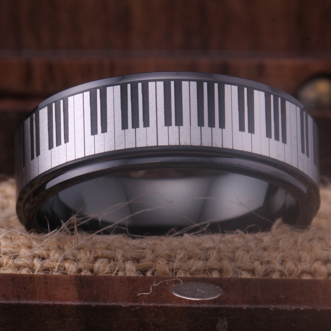 Piano String Rings Piano Ring Piano Jewelry Music Ring Piano Keys Tungsten Carbide Wedding ...
