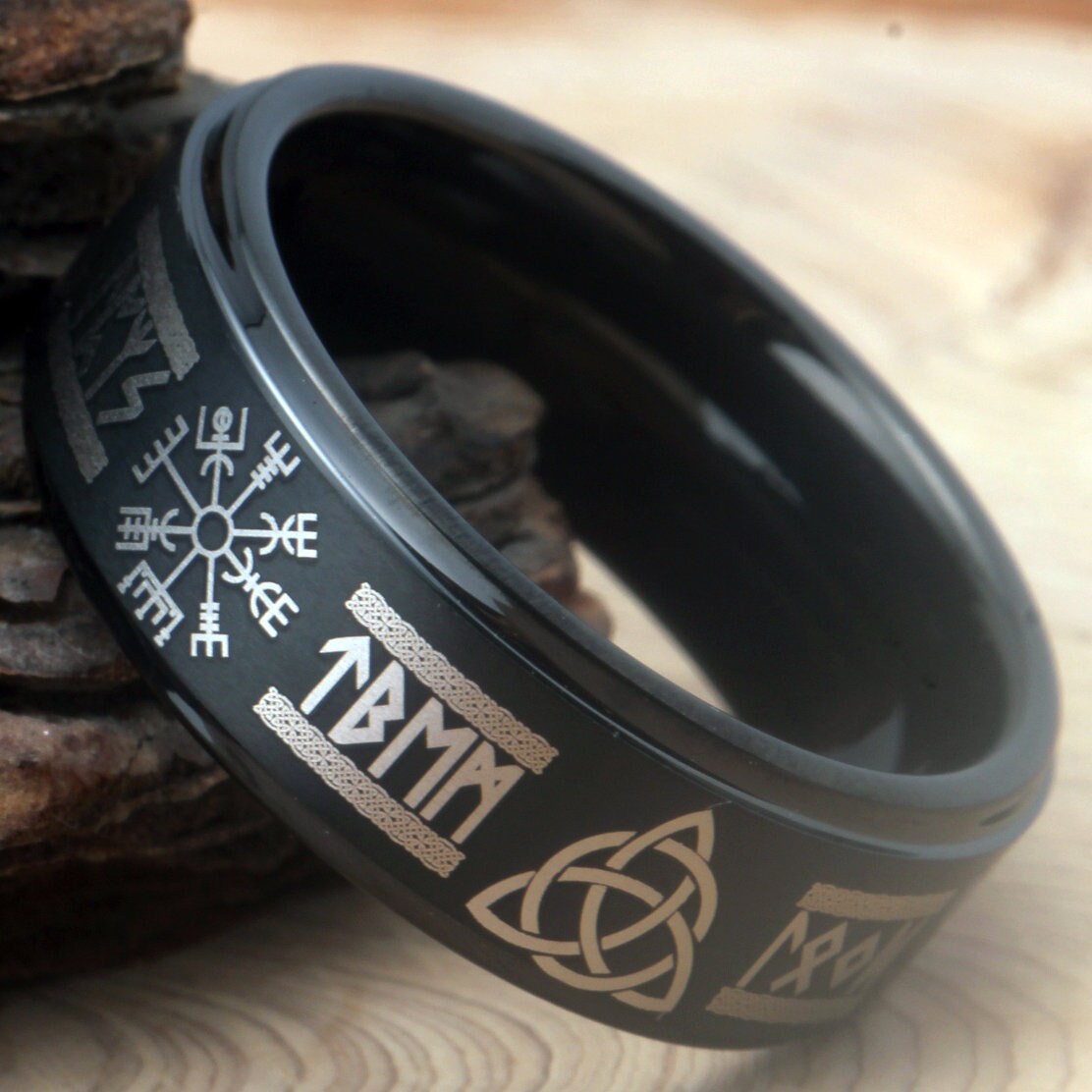 Viking Runes Wedding Band Odin Nordic Ring Viking Battle Ring Runic ...
