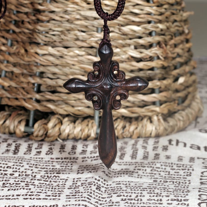 Handmade Seamless Natural Wood Massage Charm,The cross Pendant ,  Christian Style Carved Pendant .