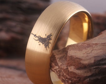 Trouwring gouden kleur Dark Souls Tungsten Ring Dark Sign Dark Souls Bonfire Ring Wolfraam trouwring GAMER'S Ring Anniversary Gift