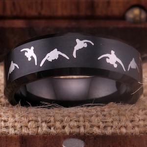 Duck Ring Duck Hunting Ring Flying Ducks Ring Men's Black Wedding Ring, Beveled Edge Brushed Black Duck Men's Tungsten Ring Outdoor Ring