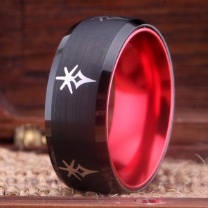 FF14 Band, FFXIV Soul Crystal, FFXIV Job Logo Dark Knight Design Ring Zwarte Wolfraamring Zwarte Trouwring Bandring Beste Cadeau