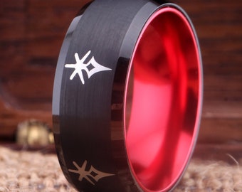 FF14 Band, FFXIV Soul Crystal,FFXIV Job Logo Dark Knight Design Ring Black Tungsten Ring Black Wedding Band Band Ring Best Gift