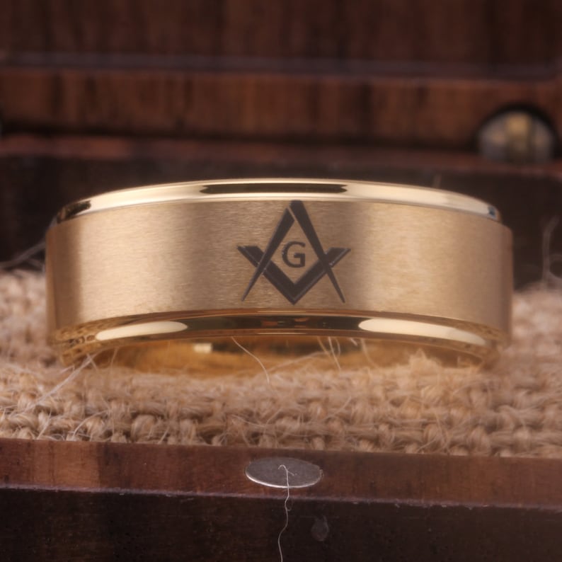 Masonic Ring Free Mason Ring Masonic Symbol Tungsten Band Ring Brother Ring Masonic Square and Compass Design Ring Freemason Ring