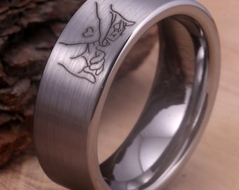 Love Ring Wedding Ring Promise Ring Matte Finish Silver Tungsten Ring Pinky Promise RIng Best Friend Ring Free Custom Engraving Wedding Ring