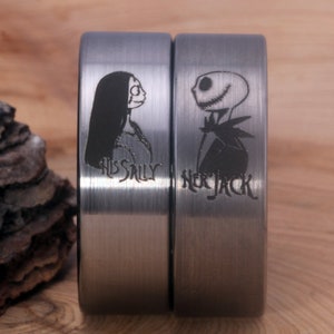 Jack and Sally Wedding Band Ring His Sally Her Jack Engraved Silver Tungsten Wedding Ring Matte Finished We&#39;re Simply Meant To Be Gift Ring