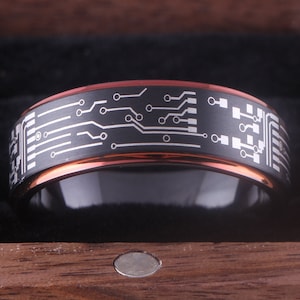 Hochzeitsband Ring mit Gravur 8mm Schwarz Wolfram Ring Platine Design, Innen Gravur Geschenk