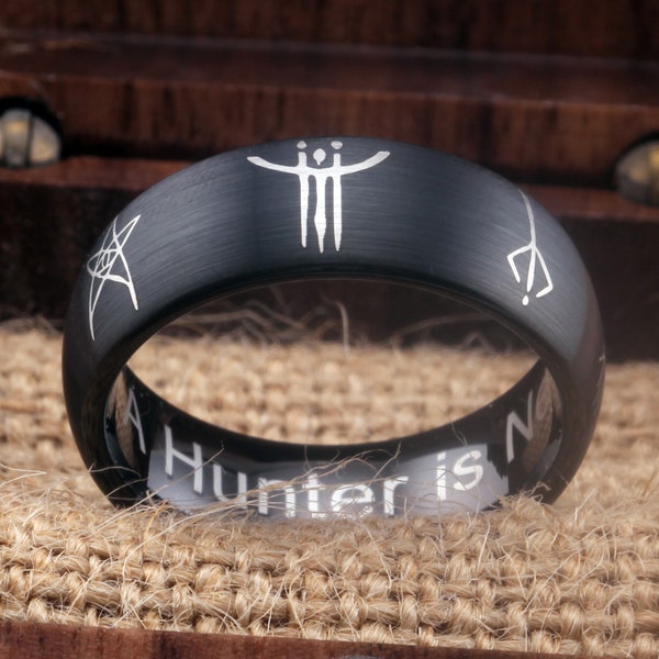 Black Wedding Game Ring Blood Borne Hunter Runes Tungsten Ring A Hunter Is Never Alone Ring Comfort Fit Gift Ring